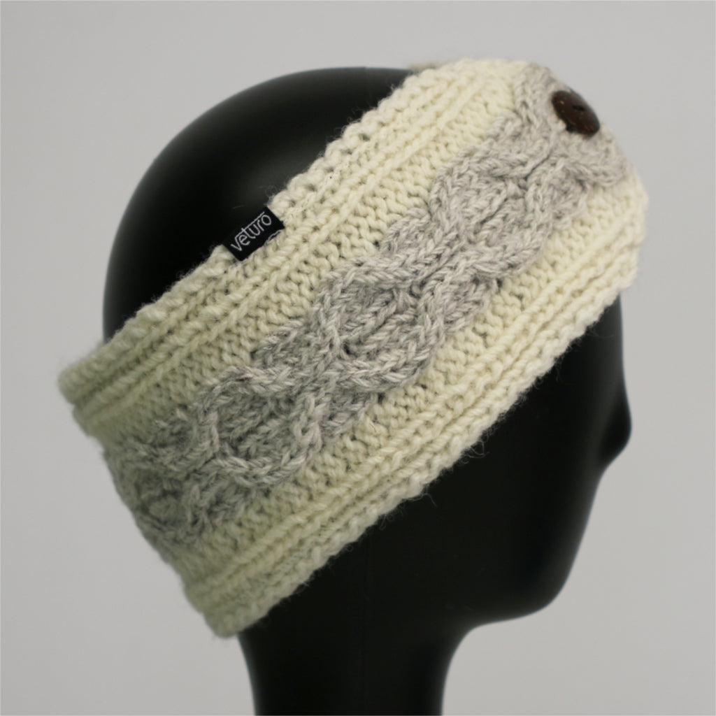 Infrared Knit Lined Wool Two Tone White & Grey Headband Covers Ears 