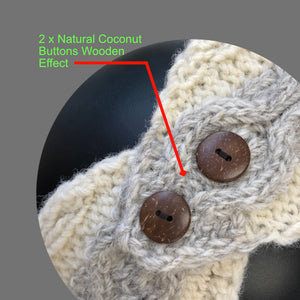 Infrared Knit Lined Wool Two Tone Headband – Natural Coconut Buttons Details