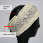 Wool Two-Tone Headband in White and Grey Cable Pattern