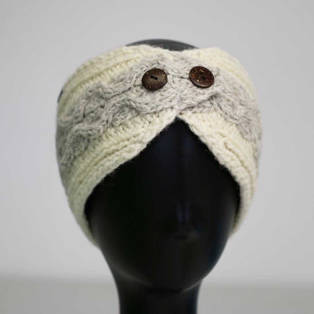 Infrared Knit Lined Wool Two-Tone Headbands with Coconut Buttons