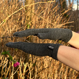 3D Knit Infrared Circulation Gloves Dark Grey Heather Woman Hands
