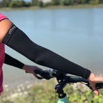 Graduated Compression Arm Sleeves Woman on Bike