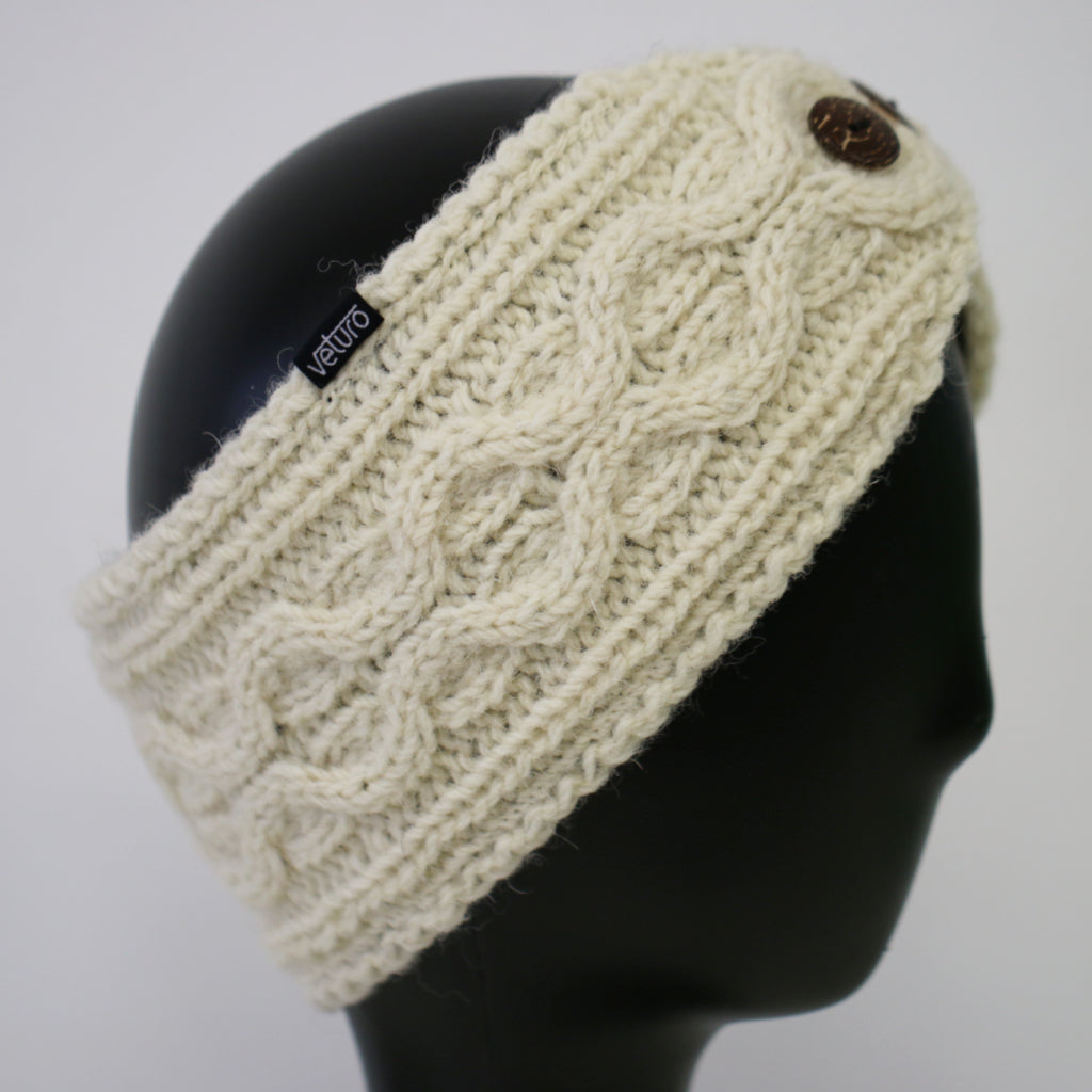 Infrared Knit Lined Wool Headband Organic White