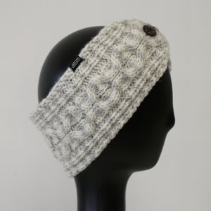 Infrared Knit Lined Wool Headband Striped White and Grey